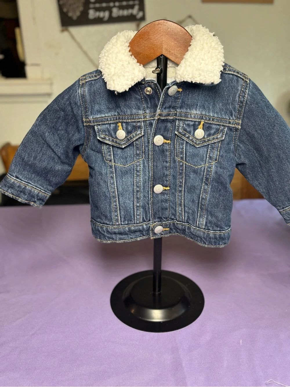 Old Navy Blue Denim Jacket with White Sherpa Collar
